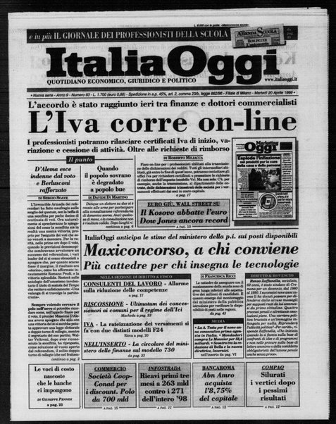 Italia oggi : quotidiano di economia finanza e politica